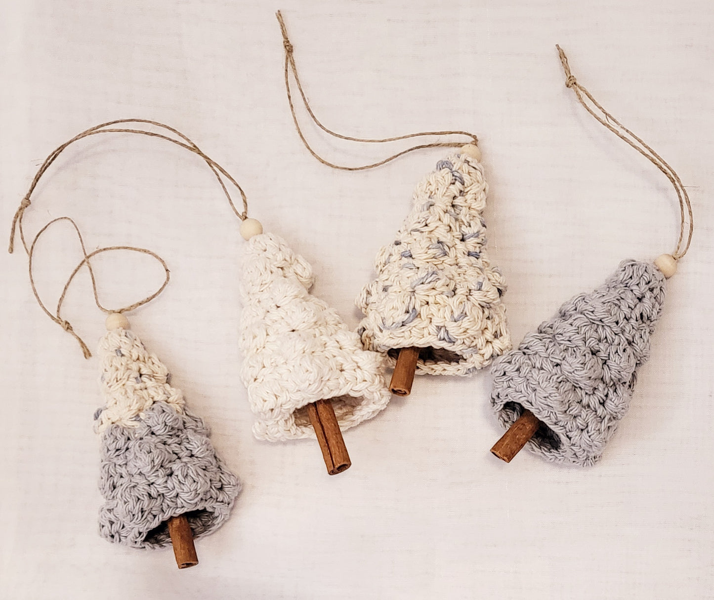 Crocheted Pine Trees - Set of 4 Minimalist Christmas Decorations